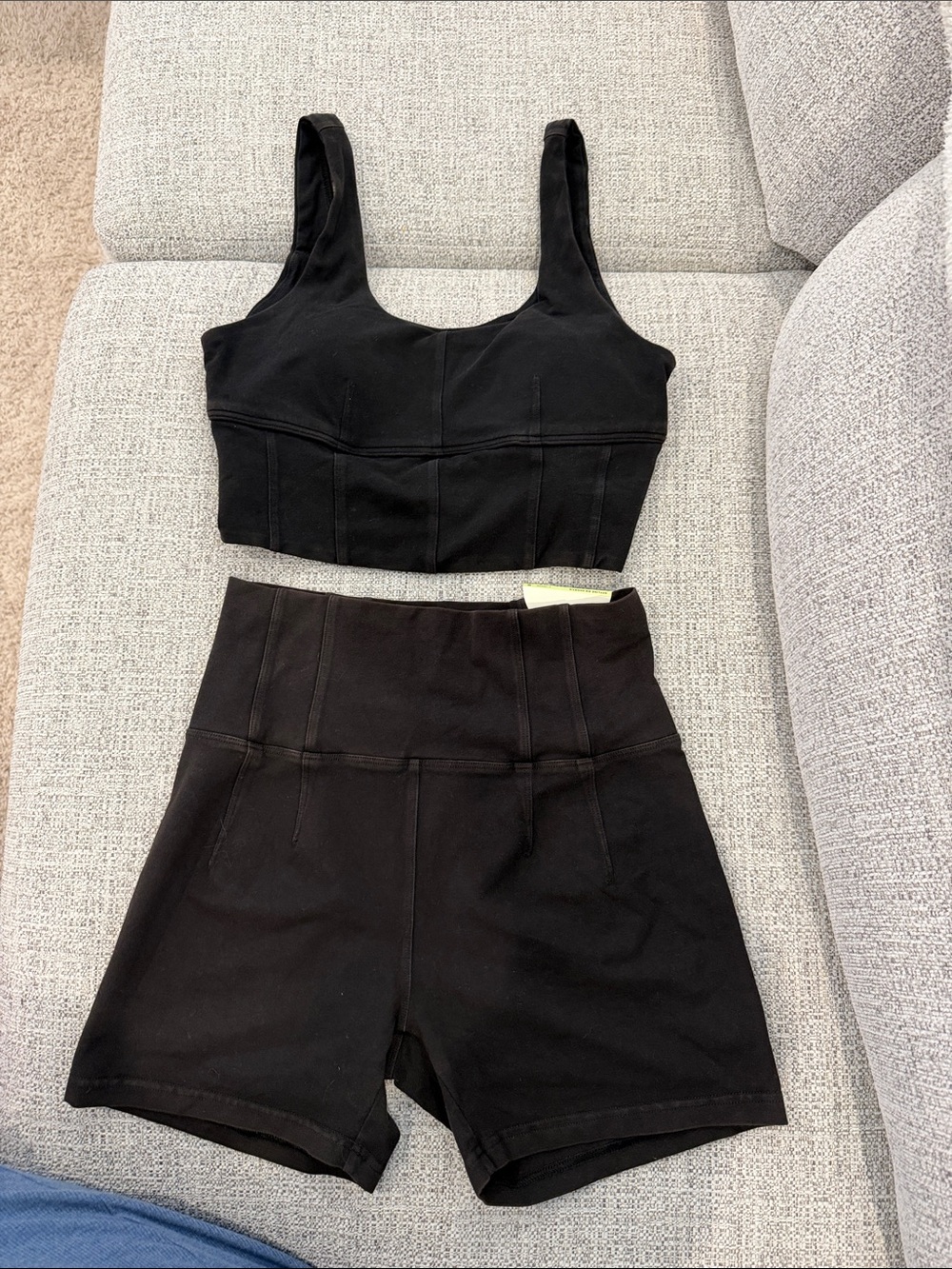aerie Black High-Waist Seam Paneled Shorts